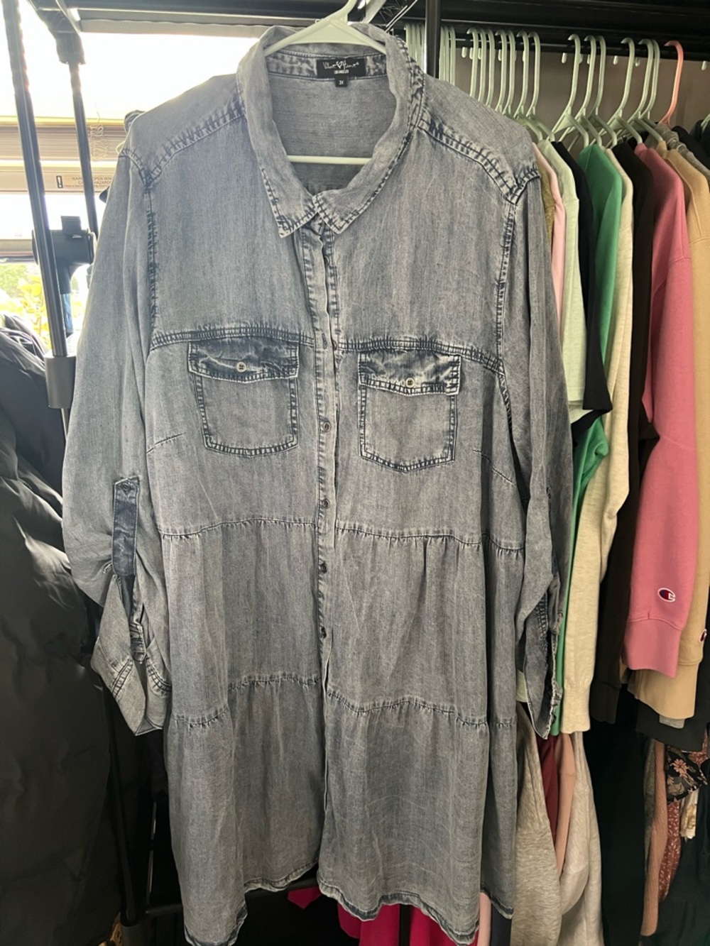 Velvet Heart Washed Denim Shirt Dress - Light Blue